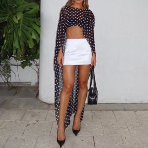 콤하사키 여성용 하이 로우 폴카 도트/단색 시스루 커버업 여름 휴가용 O넥 케이프 블라우스 여성용 재킷 롱 파티 탑