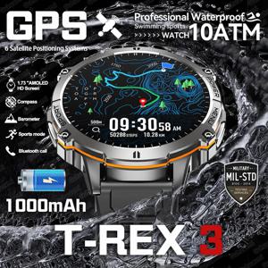 T-Rex 3 군용 등급 1000mAh 배터리 스마트 시계 10ATM 방수 GPS 나침반 고도계 통화 AMOLED 남자 수영 스포츠 Smartwatch