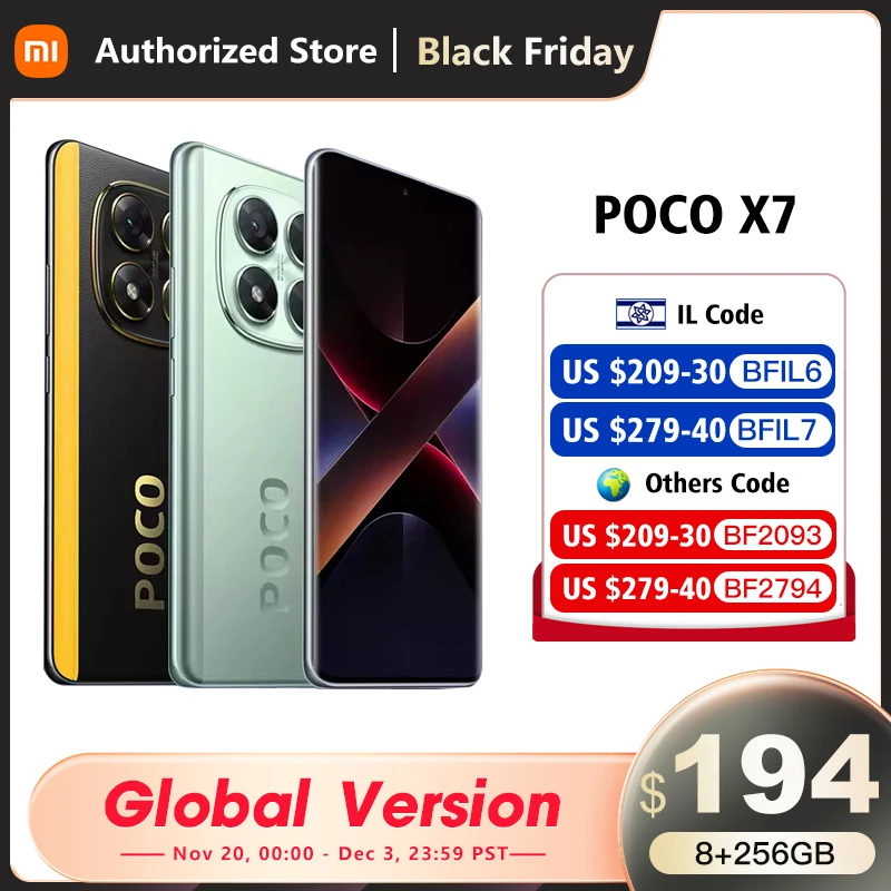 【브랜드+】POCO X7 스마트폰 디멘시티 7300-울트라 6.67인치 120Hz AMOLED 디스플레이 45W 5110mAh 50MP 카메라 IP68 샤오미 하이퍼OS NFC