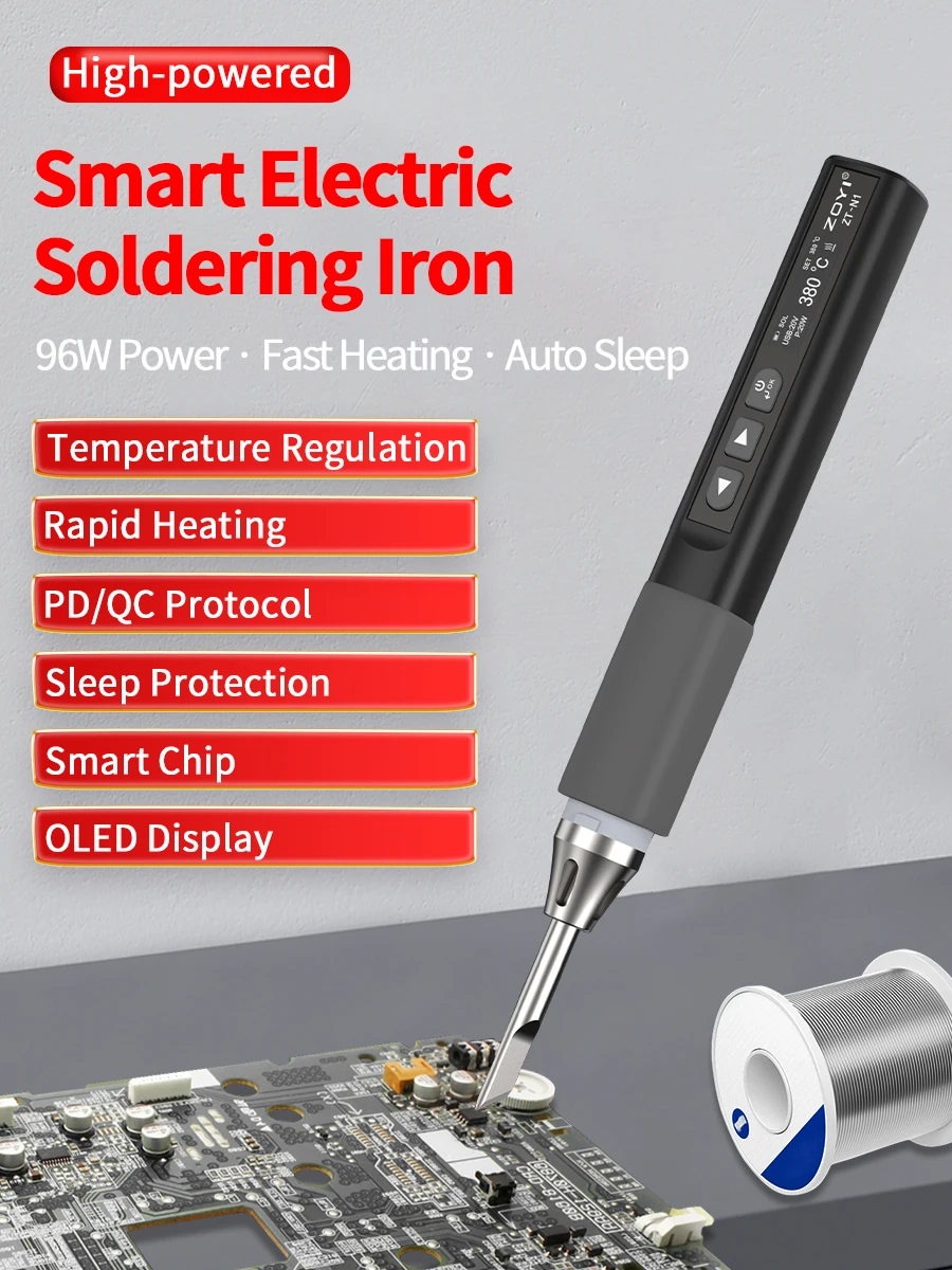 ZOYI ZT-N1 스마트 납땜 다리미, 가정용 유지 보수 용접용, 전기기사 휴대용 항온 용접 펜, 96W
