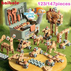 어린이 공구 세트 드릴 포함 DIY 너트 조립 퍼즐 모의 나사 조립 공구함 초기 교육용 분해 수리 STEM 몬테소리