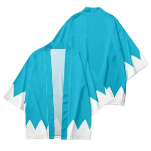 하라주쿠 하오리 여름 기모노 스트리트웨어 패션 블루 화이트 프린트 의상 일본 남성 기모노 유카타