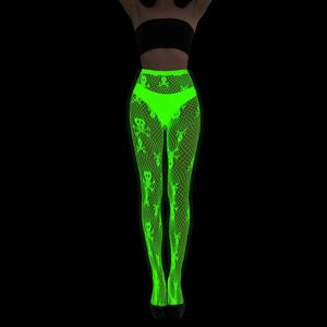 형광 팬티스타킹 발광 망사 양말 녹색 빛 섹시 타투 레이스 바디 자카드 레이스 속이 비치는 양말