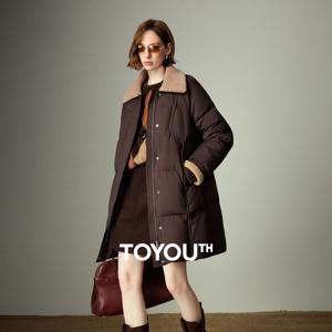 TOYOUTH 여성용 다운 재킷 2025 겨울 신상 화이트 덕 다운 퍼지 칼라 루즈 롱 웜 아우터웨어