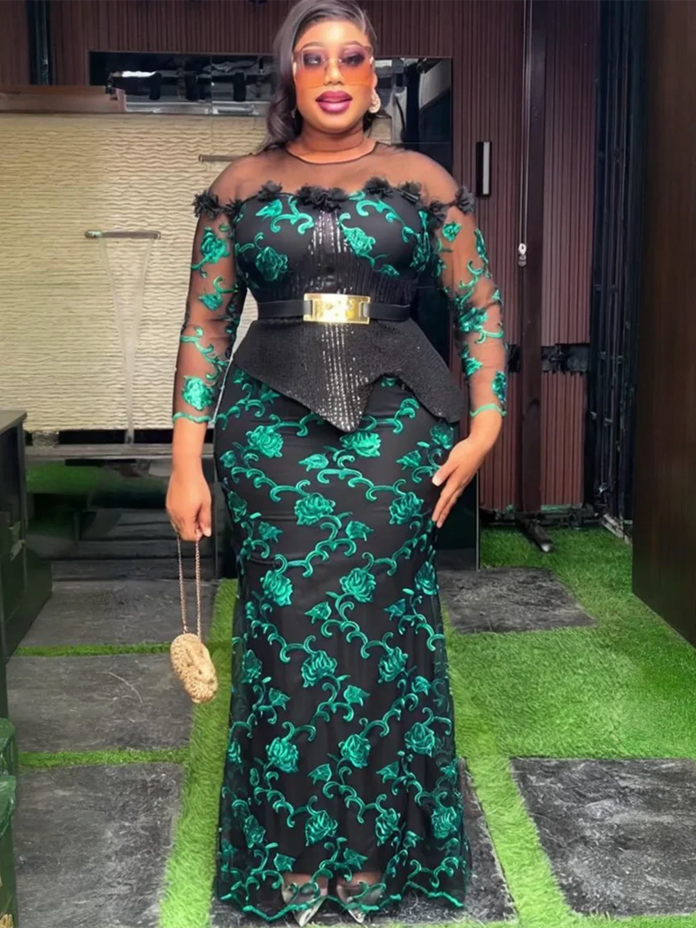 플러스 사이즈 아프리카 파티 롱 드레스 여성용 2025 신상 럭셔리 자수 스팽글 로브 우아한 무슬림 웨딩 이브닝 가운