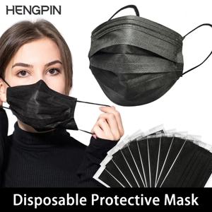 HENGPIN 100/200개 블랙 마스크 일회용 보호용 얼굴 마스크 개별 포장 독립 포장 3겹 통기성 일상용