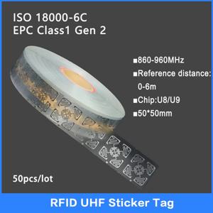 UHF RFID 드라이 인레이 태그, UHF 스티커 라벨, U8/U9 칩 전자 라벨, 915 MHz 하이 퀄리티, 18000-6C, 860-960MHz, 50PCs