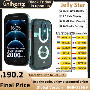 Unihertz Jelly Star 미니 스마트 폰 안드로이드 13 8GB 256GB Led 라이트 잠금 해제 투명 백 쉘 핸드폰 48MP 3 인치 전화