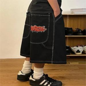 HOUZHOU Y2k 빈티지 헐렁한 청바지 반바지 여성 streetwear Jorts 한국어 하라주쿠 고딕 오버 사이즈 데님 바지 자수 여름