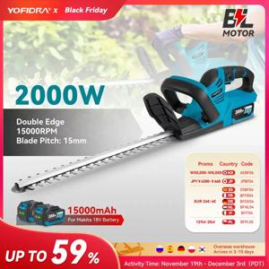 YOFIDRA 2000W 전기 울타리 트리머 15000RPM 잔디 깎는 기계 정원 조경 울타리 전정기 트리머 도구 (마키타 18V 배터리 핀용)