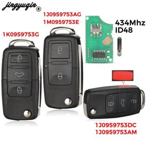 Jingyuqin 2/3/4 버튼 315/434MHz 접이식 자동차 원격 키 id48 For VW SEAT Altea Ibiza Leon Toledo T5 1J 0959753 AG 1K 0959753 G