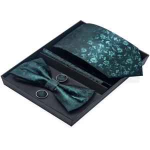 믹스 색상 휴일 선물 넥타이 포켓 스퀘어 커프스 단추 세트 넥타이 상자 남자 녹색 꽃 맞는 비즈니스 공식 파티