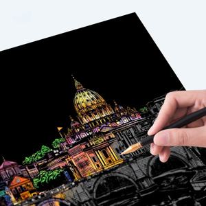 4 Pcs 매직 스크래치 종이, 도시 야경 클립 아트, 열기구, 에펠 탑, 성인 스트레스 릴리프 장난감, 창조적 인 선물