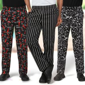 요리 바지 요리사 유니폼 레스토랑 주방 바지 신축성있는 허리 바지 음식 서비스 케이터링 바지 남성 작업복