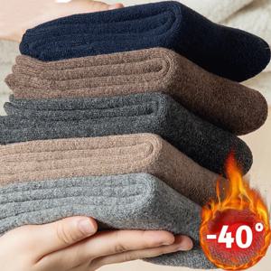남성용 겨울 메리노 울 양말 슈퍼 두꺼운 따뜻한 고품질 하라주쿠 레트로 스노우 캐주얼 부동액 캐시미어 양말 남성 3 쌍