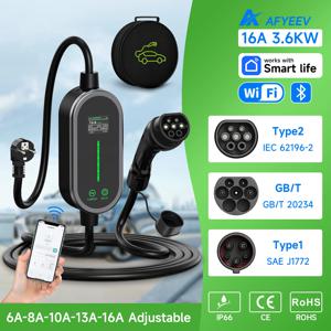 AFYEEV 3600W 휴대용 Type2 IEC62196-2 EV 충전기 Type1 SAE J1772 전기 자동차 충전기 GBT EVSE 충전 케이블 Wallbox EU 플러그