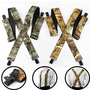 남성용 카무플라주 멜빵, 와이드 탄성 브레이스, X 타입 4 클립, 조절 스트랩 하네스, 바지 액세서리, 5cm, 1 개