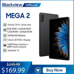 Blackview MEGA 2 태블릿 PC, 12 인치 2K FHD + 디스플레이, Unisoc T615, 12GB + 12GB RAM, 256GB ROM, 9000mAh 배터리, 16MP, 안드로이드 15, 4G 태블릿