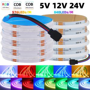 4Pin 10mm PCB RGB COB LED 스트립 빛 5V 12V 24V DC RA90 576 840 LED/m 높은 밝은 다채로운 유연한 선형 테이프 바 조명