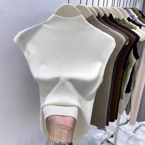 슬림핏 하프 하이 칼라 민소매 니트 탑 여성 베이스 레이어 셔츠 베스트 한국 스타일 출퇴근 패션 이너웨어