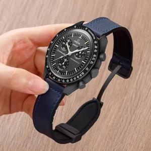 오메가 X 견본 공동 MoonSwatch 용 가죽 + 실리콘 스트랩 Xiaomi Watch S4 S3 S2 S1/Huawei GT2 3 4 5 용 20mm 22mm 자기 밴드