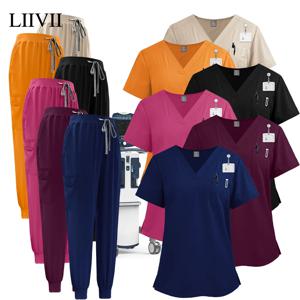 치과 의사 작업복 여자 남자 부드러운 여름 의료 유니폼 애완 동물 가게 Roommy 유틸리티 포켓 작업복 의사 수술 작업복