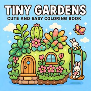 TINY GARDENS 성인을 위한 대담하고 쉬운 패턴 색칠하기 책 귀여운 그림책 파티와 생일을 위한 완벽한 선물