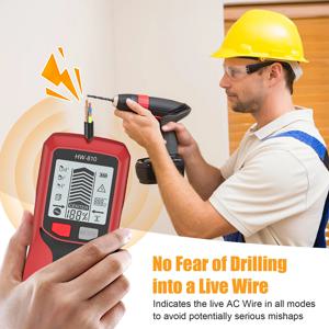 HW-810 6 In 1 금속 탐지기 벽 탐지기 스캐너, AC 라이브 케이블 와이어 용 LCD 디스플레이 포함 금속 목재 스터드 배터리 없이 찾기