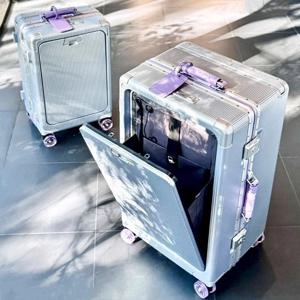 전면 오프닝 포켓 롤링 수하물 알루미늄 프레임 업그레이드 사일런트 휠 USB 충전 플러그 TSA가 포함된 와이드 핸들 트롤리 가방