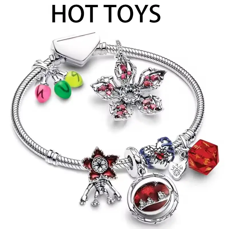 925 실버 몬스터 캐릭터 펜던트 야광 레드 하트 비즈 오리지널 팔찌 DIY 파인 주얼리 여성용 선물