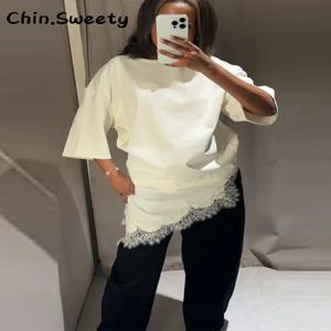 우아한 새틴 비대칭 레이스 패치워크 롱 드레스 여성용 솔리드 브이넥 민소매 슬링 드레스 2025 가을 여성 하이 스트리트 로브