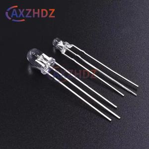 50개 3mm 5mm 바이컬러 램프 빨강 초록 파랑 공통 양극/음극 3핀 투명 콜로이드 하이라이트 LED 발광 다이오드 DIY 키트