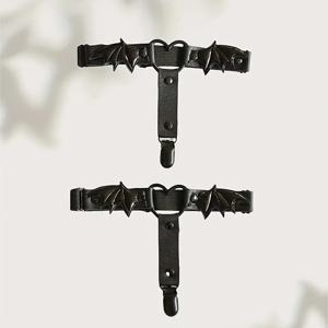 1쌍 여성 고딕 하트 모양 허벅지 가터, 박쥐 날개 펑크 레그 가터 벨트, 미끄럼 방지 스타킹 클립, 나이트클럽 파티 레그 체인