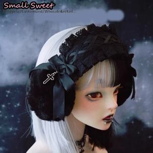 여성 수제 일본 Y2K 소녀 붕대 레이스 프릴 귀마개 고딕 머리띠 다크 로리타 크로스 따뜻한 귀마개 헤어 액세서리