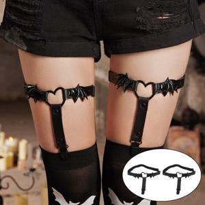 1쌍 여성 고딕 하트 모양 허벅지 가터, 박쥐 날개 펑크 레그 가터 벨트, 미끄럼 방지 스타킹 클립, 나이트클럽 파티 레그 체인