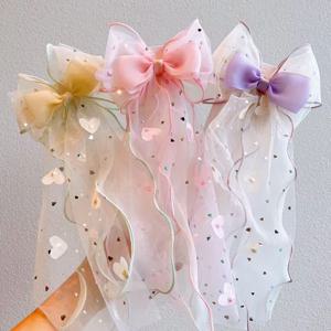 메쉬 리본 헤어 액세서리 어린이용 스윗 프린세스 헤어핀 여자아이 포니테일 탑 클립