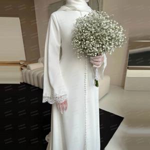 심플하고 우아한 A라인 웨딩드레스, 여성용 정장 레이스 긴팔 신부 가운, 버튼 스윕 트레인 맞춤 제작 웨딩드레스