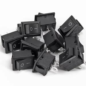 15개 미니 로커 스위치 SPST 블랙 및 레드 스냅인 스위치 버튼 AC 250V 3A / 125V 6A 2핀 I/O 10*15mm 온오프 스위치 로커