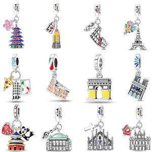 오리지널 925 스털링 실버 여행 참 뉴욕 로마 비엔나 펜던트 랜드마크 빌딩 펜던트 팔찌용 고급 DIY 주얼리