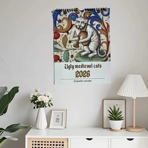 1개 2026년 못생긴 중세 고양이 달력 - 빈티지 고딕 벽걸이 달력 - 가정 및 사무실 장식 - 고양이 애호가를 위한 생일 선물