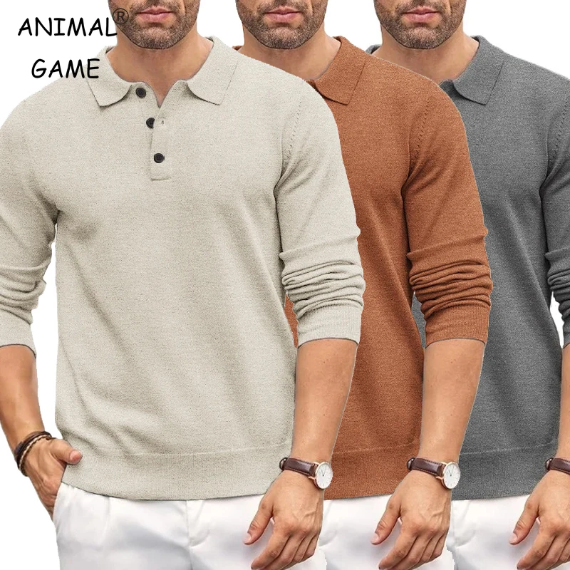 가을 남성 버튼 풀오버 스웨터 슬림 목 니트 폴로 스웨터 캐주얼 드레스 점퍼 겨울 헤비웨이트 보온 아우터웨어