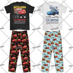 자동차 라이트닝 맥퀸 & 샐리 코튼 티셔츠 + 남성용 파자마 바지 오버 사이즈 정장 남성 여성 커플 의류 크리스마스 선물