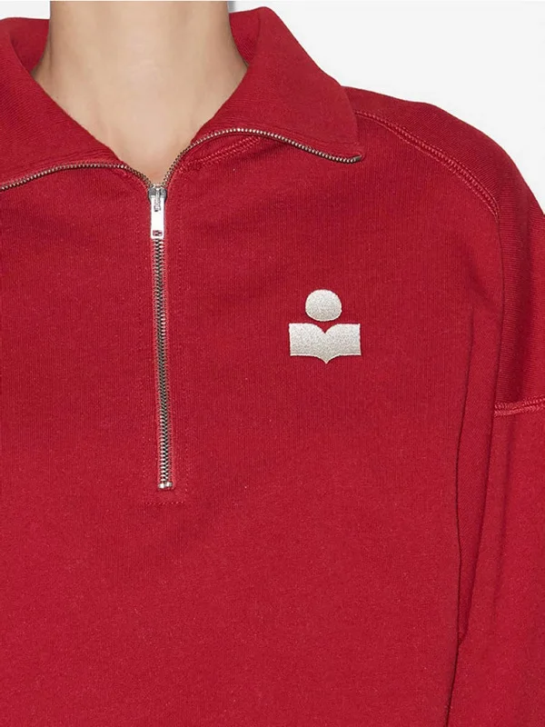 자수 플리스 안감 짧은 지퍼 하이 칼라 여성용 스웨트셔츠 클래식 로고 스티칭 캐주얼 편안한 면 긴팔