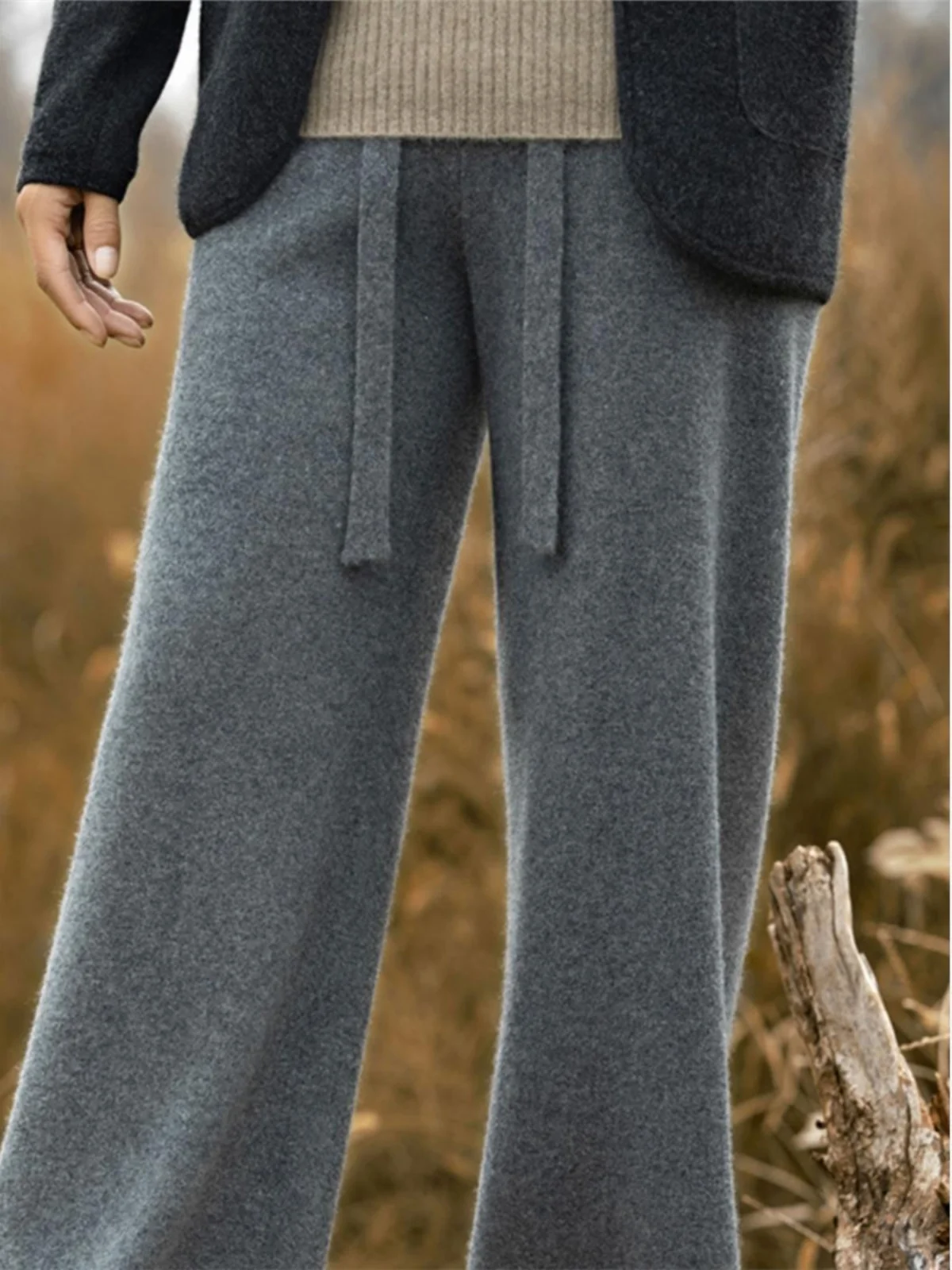 가을 겨울 두꺼운 울 와이드 레그 팬츠 여성 드레이프 아우터웨어 니트 루즈 스트레이트 캐주얼 소형 사이즈 바닥 길이