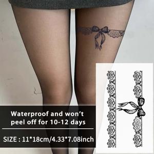 1Pc 섹시한 리본 레그밴드 방수 임시 문신 스티커, 1~2주 동안 오래 지속되는 방수, 팔, 다리용