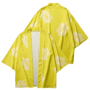 일본 전통 의상 노란색 프린트 기모노 스트리트웨어 셔츠 여성 사무라이 하오리 유카타 카디건 셔츠