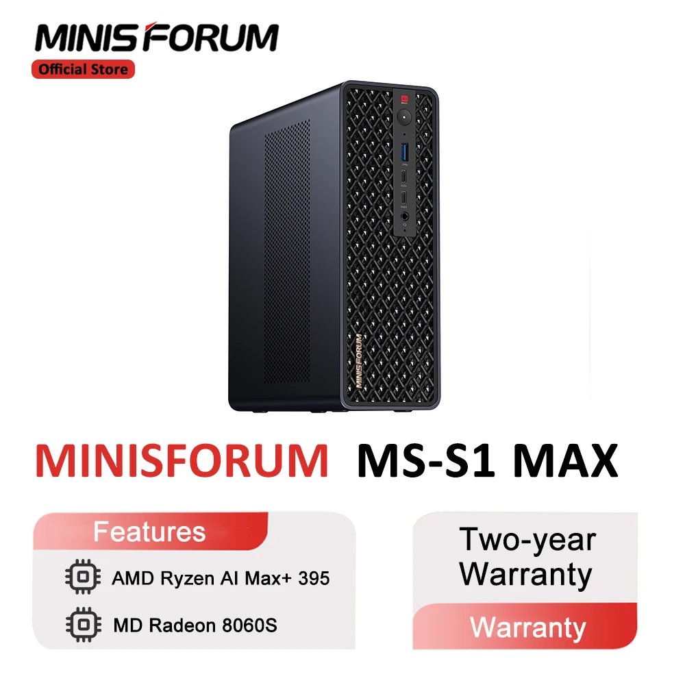 MINISFORUM MS-S1 MAX 미니 PC AMD Ryzen Al Max+ 395 LPDDR5x 128GB 2TB SSD 게이밍 PC WiFi 7 2*10GbE LAN 윈도우 11 프로 데스크탑 PC