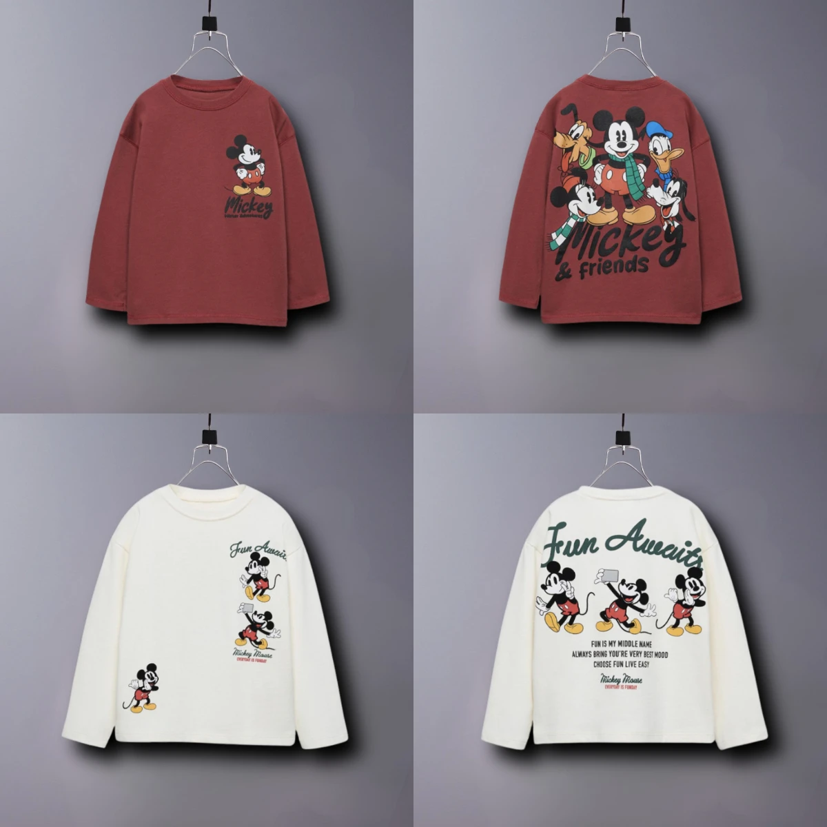 미키 마우스 패턴 소년 탑 긴팔 티셔츠 봄 가을 어린이 의류 루즈 캐주얼 어린이 만화베이스 셔츠 풀오버
