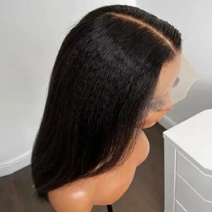 블랙 야키 레이스 프론트 가발 30인치 180% 밀도 소프트 킹키 스트레이트 가발 여성용 베이비 헤어 합성 가발 내열성 글루리스