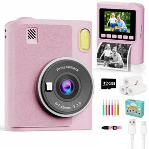 어린이 즉석 인화 카메라 1080P HD 비디오 레코더 8배 줌 디지털 카메라 소녀 소년용 최고의 생일 크리스마스 선물 32GB 카드 포함